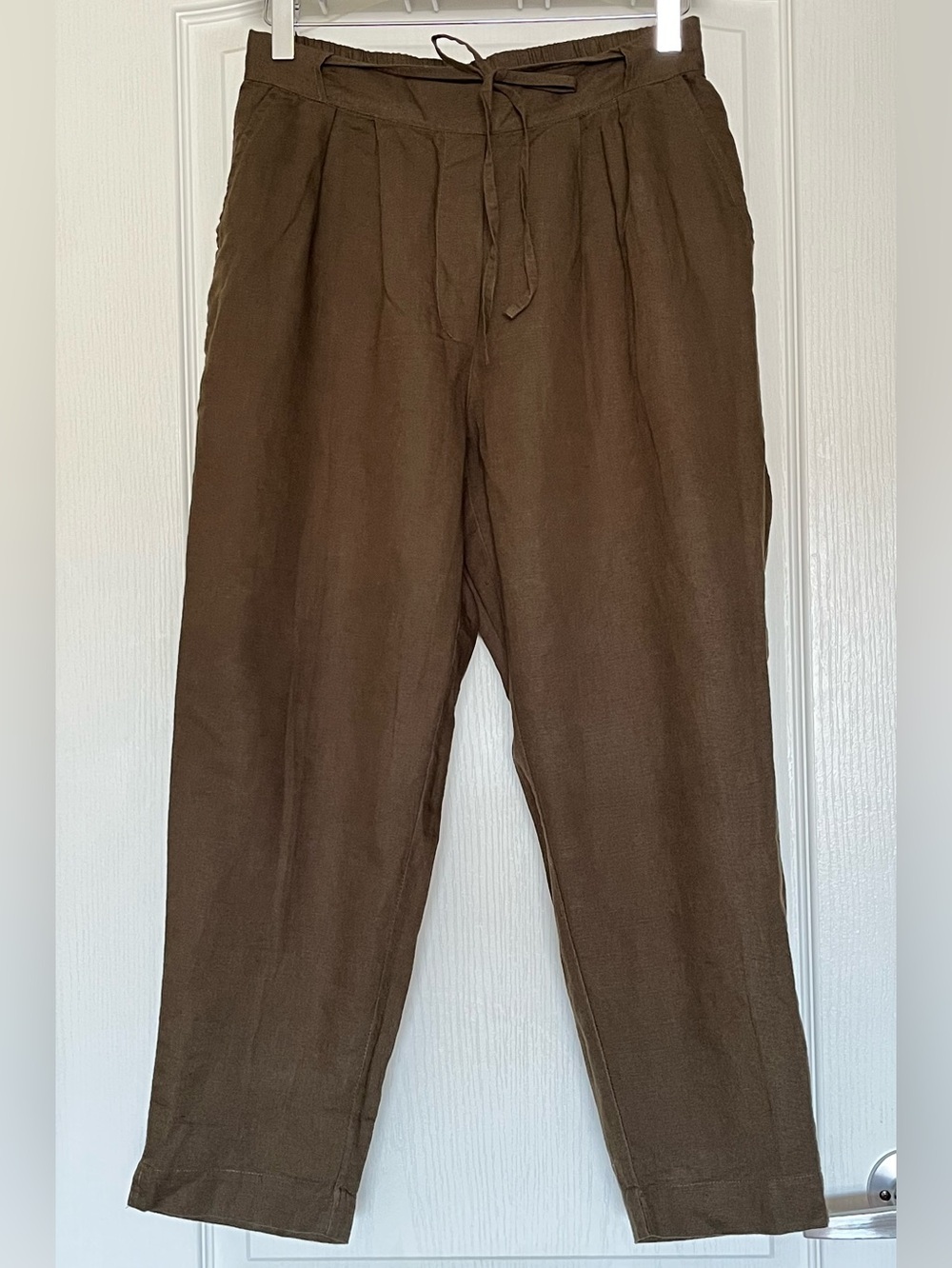 Fame Forever Olive Green High Rise Capri Pants 28 Pleated Drawstring Linen Blend